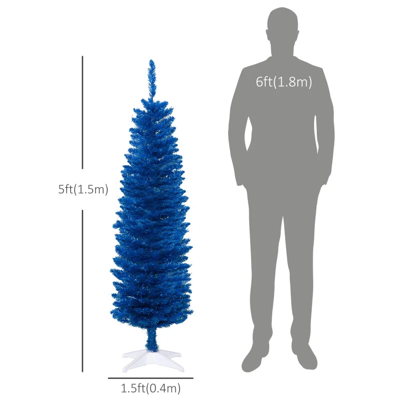 HOMCOM Pencil Christmas Tree, Slim Artificial Xmas Tree in Deep Blue & Mint, Skinny Holiday Decoration for Home & Office