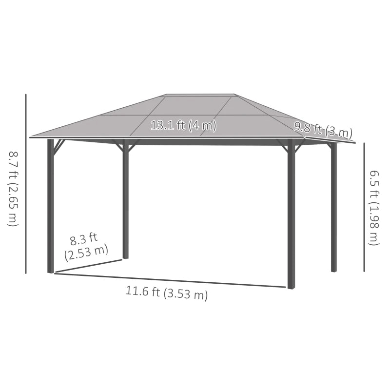 Outsunny 10' x 13' Hardtop Gazebo Aluminum Framed Marquee Party Tent Shelter with Mesh Curtains & Side Walls - Grey