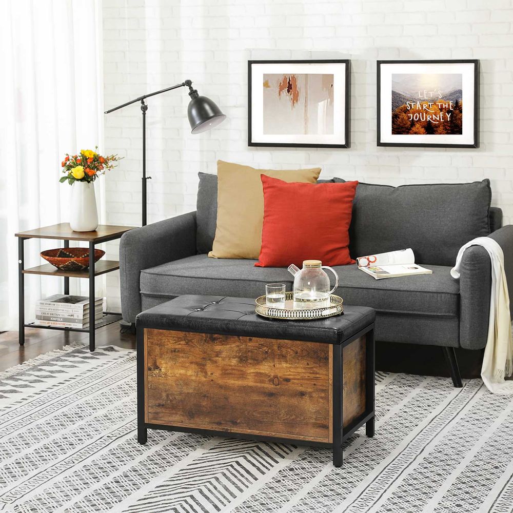 VASAGLE Industrial Rustic Brown Storage Ottoman with Flip Lid