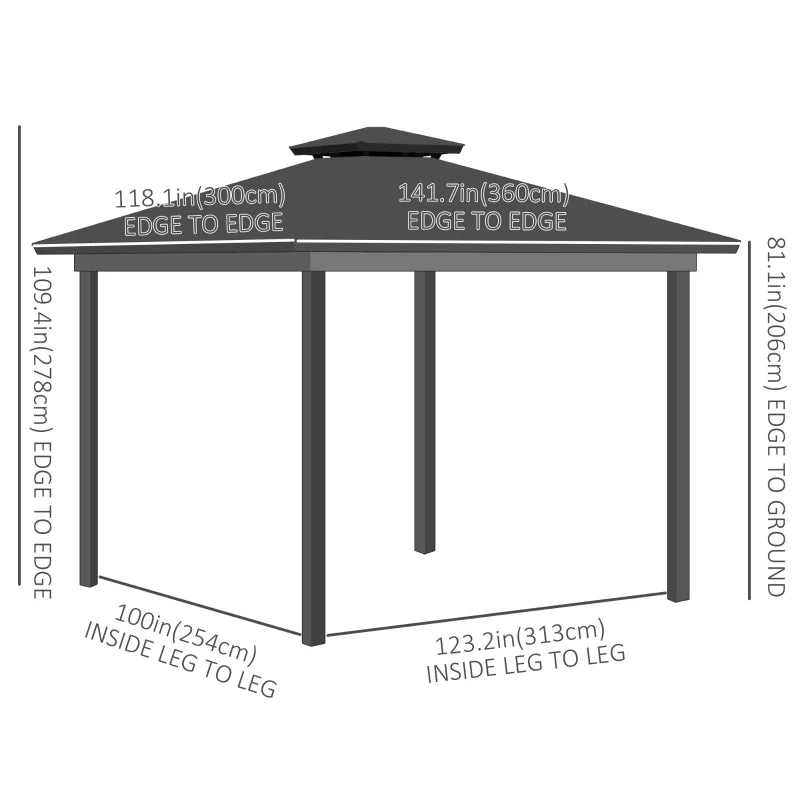 Outsunny 10' x 12' Outdoor Gazebo Canopy, Double Roof Hardtop Gazebo with Polycarbonate Roof, Steel Frame, Nettings and Curtains, for Garden, Lawn, Backyard and Deck, Khaki