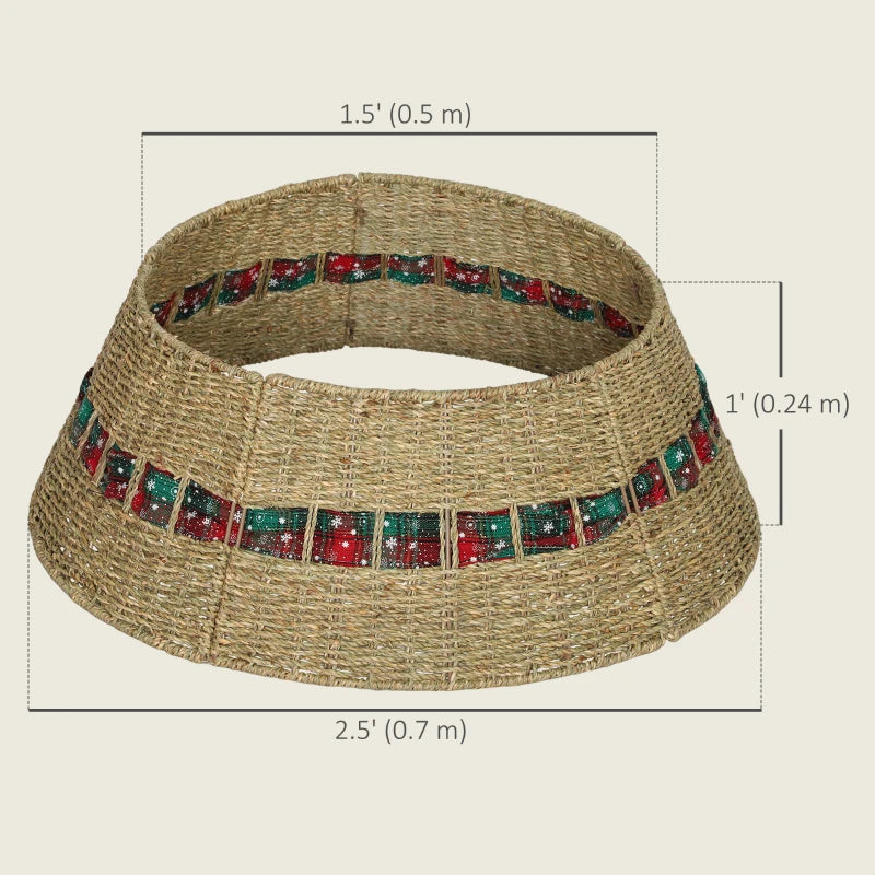 HOMCOM 28" Rustic Rattan Christmas Tree Skirt – Woven Tree Collar for Holiday Home & Party Decoration