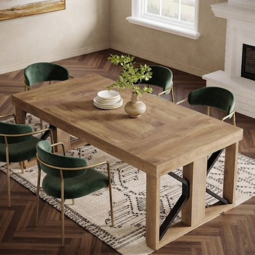 70.8" Dining Table, Rectangular Kitchen Dinner Table for 6–8 People, Farmhouse Wood Finish Brown