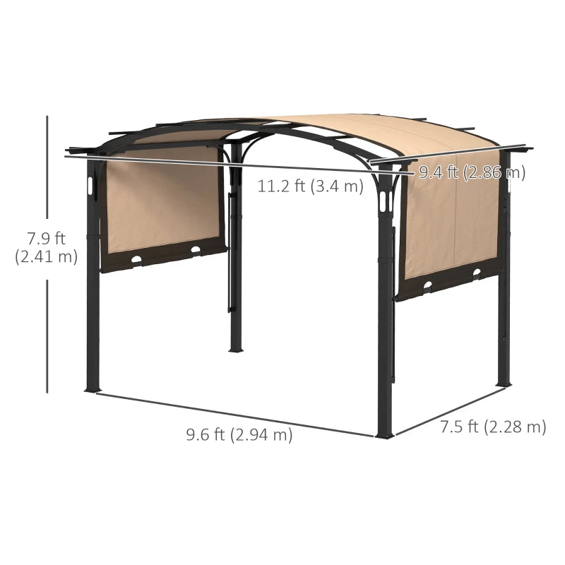 Outsunny 9.5' x 11' Outdoor Pergola Patio Gazebo with Retractable Canopy and LED Lights, for BBQ, Lawn, Backyard