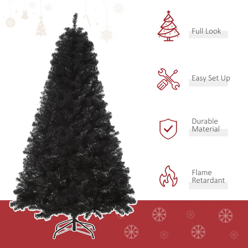 HOMCOM 6ft Artificial Christmas Tree Unlit Douglas Fir with Realistic Branch Tips, Black Halloween Style