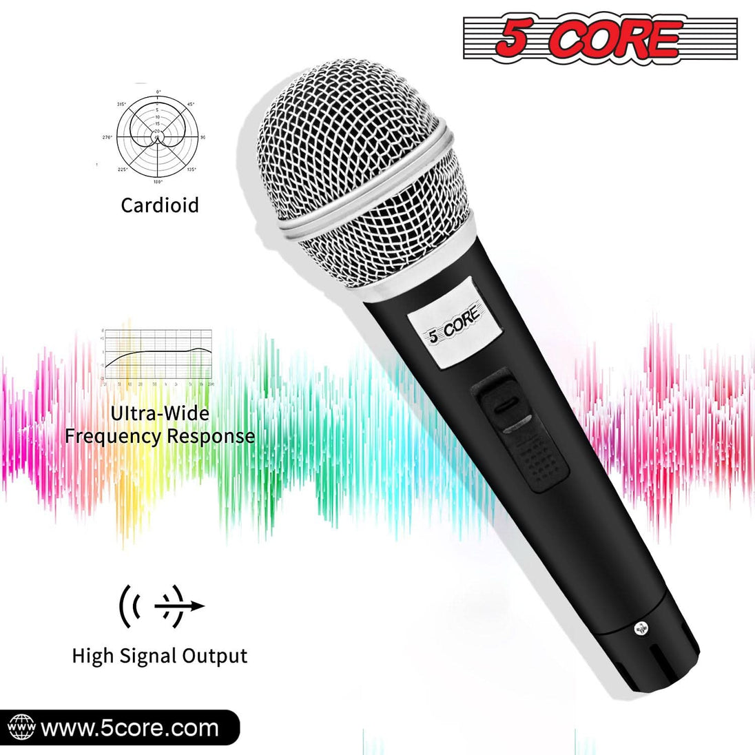 5Core Handheld XLR Dynamic Microphone – Professional Karaoke, Singing, and Studio Microphone (Microfono)