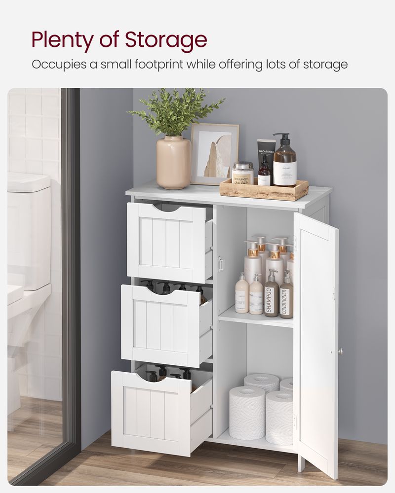 VASAGLE White Bathroom Storage Cabinet with 3 Drawers