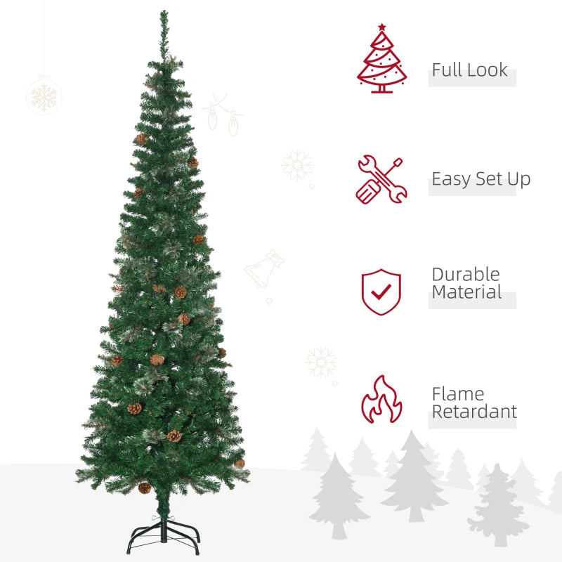 HOMCOM 6ft Prelit Pencil Artificial Christmas Tree – 395 Realistic Branches, 100 LED Lights, Foldable Metal Base, White