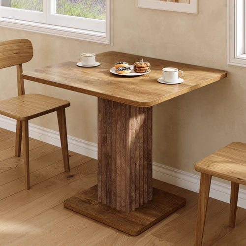 Dining Table 35.43" x 31.5" Farmhouse Kitchen Table for 2-4 People with Fluted Pedestal Base and Thick Tabletop Rustic Wood