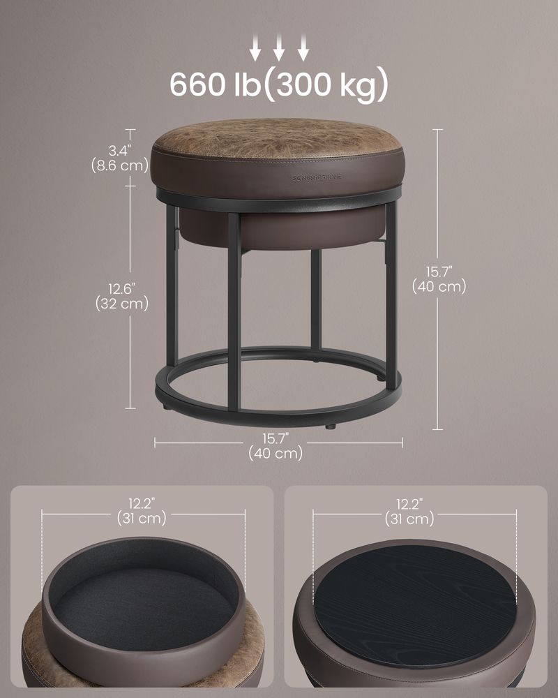 SONGMICS HOME LUIZ Collection - Round Ottoman Footstool Steel Frame