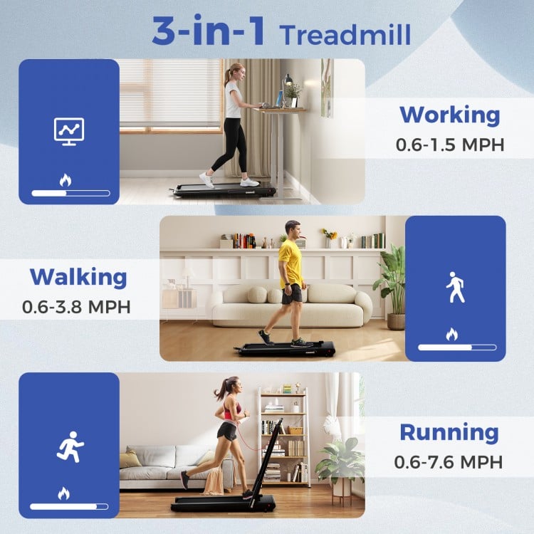 3-in-1 3HP Folding Treadmill with Smart Apps Remote Control and Speakers-Navy