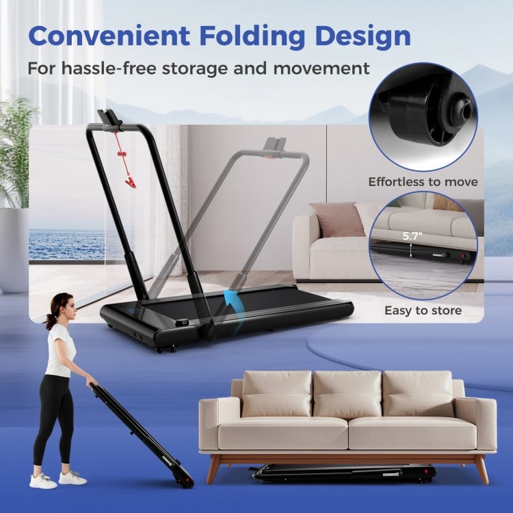 3-in-1 3HP Folding Treadmill with Smart Apps Remote Control and Speakers-Navy