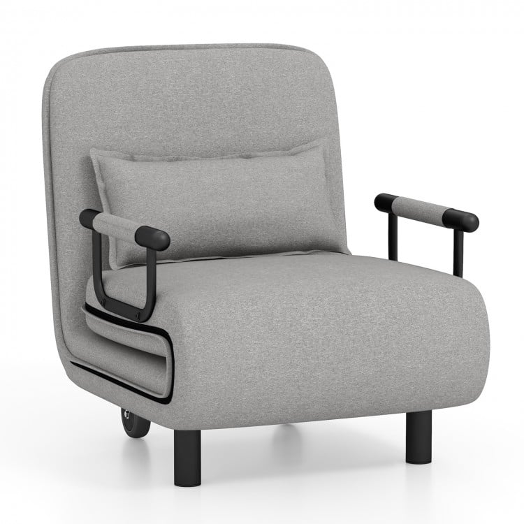 3-in-1 Convertible Sofa Bed with 5-Position Adjustable Backrest and Lumbar Pillow-Gray