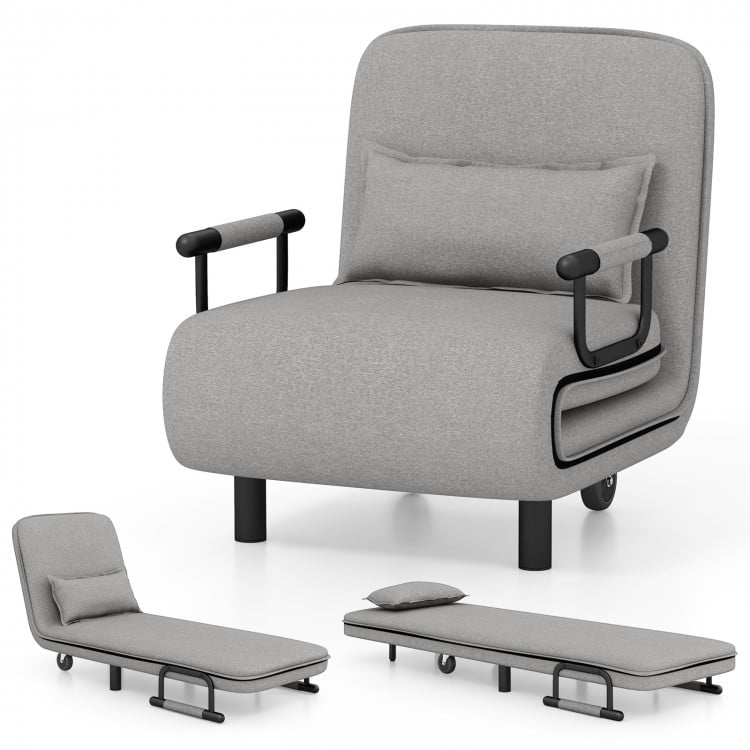 3-in-1 Convertible Sofa Bed with 5-Position Adjustable Backrest and Lumbar Pillow-Gray