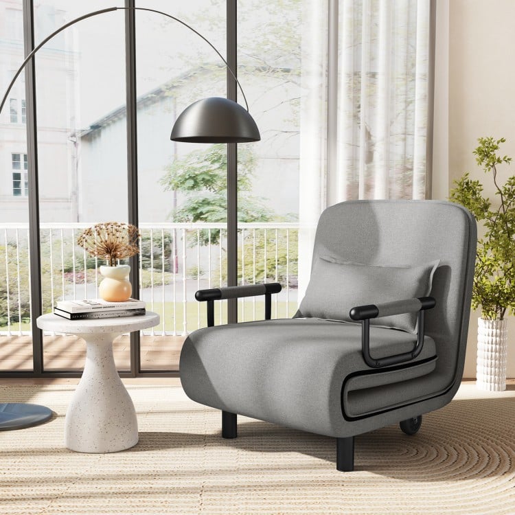 3-in-1 Convertible Sofa Bed with 5-Position Adjustable Backrest and Lumbar Pillow-Gray