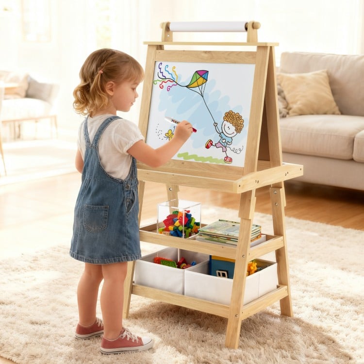 3-in-1 Double-Sided Storage Art Easel-Natural