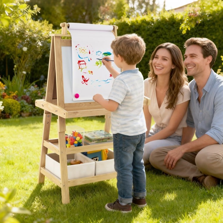 3-in-1 Double-Sided Storage Art Easel-Natural
