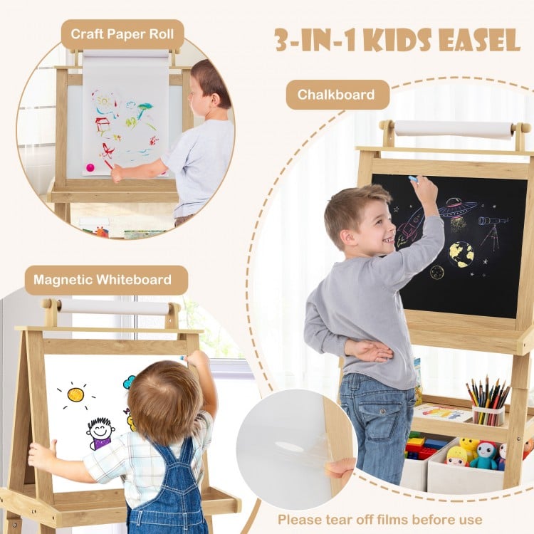 3-in-1 Double-Sided Storage Art Easel-Natural