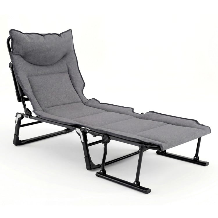 3 in 1 Folding Camping Cot and Comfy Padded Convertible Single Sofa Chair-Gray