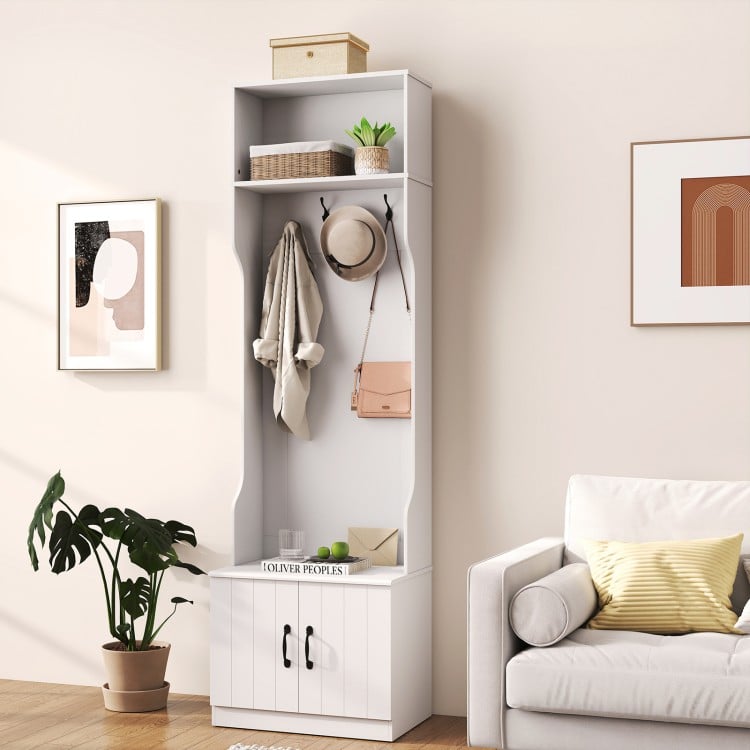 3-in-1 Hall Tree with Bench and Storage 23.5” Wide Mudroom Storage-WHite