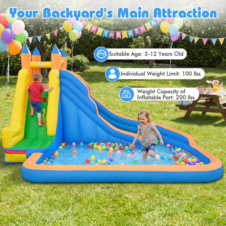 3-in-1 Inflatable Water Slide with Curved Slide and 680W Blower