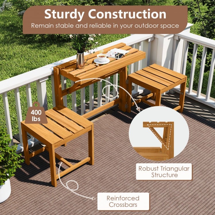 3-in-1 Outdoor Acacia Wood Loveseat Bench Furniture with Slatted Seat