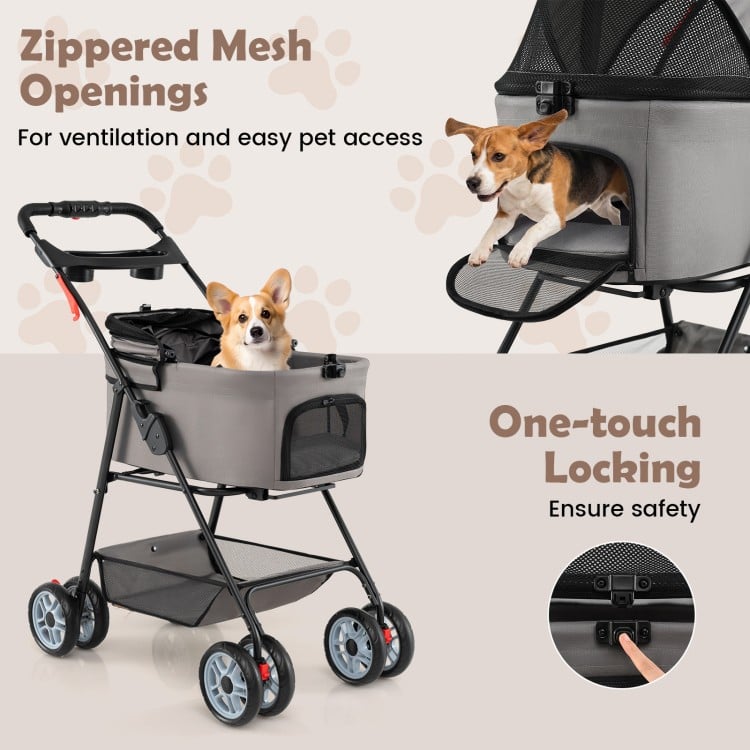 3 in 1 Pet Stroller with Removable Carrier up to 33 lbs-Gray