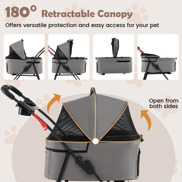 3 in 1 Pet Stroller with Removable Carrier up to 33 lbs-Gray