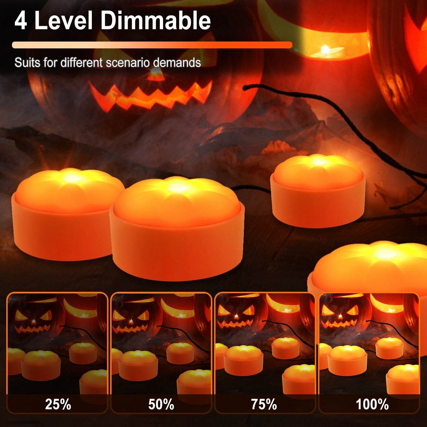 4 Pack Halloween LED Pumpkin Lights Battery Operated Halloween Decoration Lights With 2 Light Modes 4 Timer Setting Remorte Control For Party Pumpkin Decor