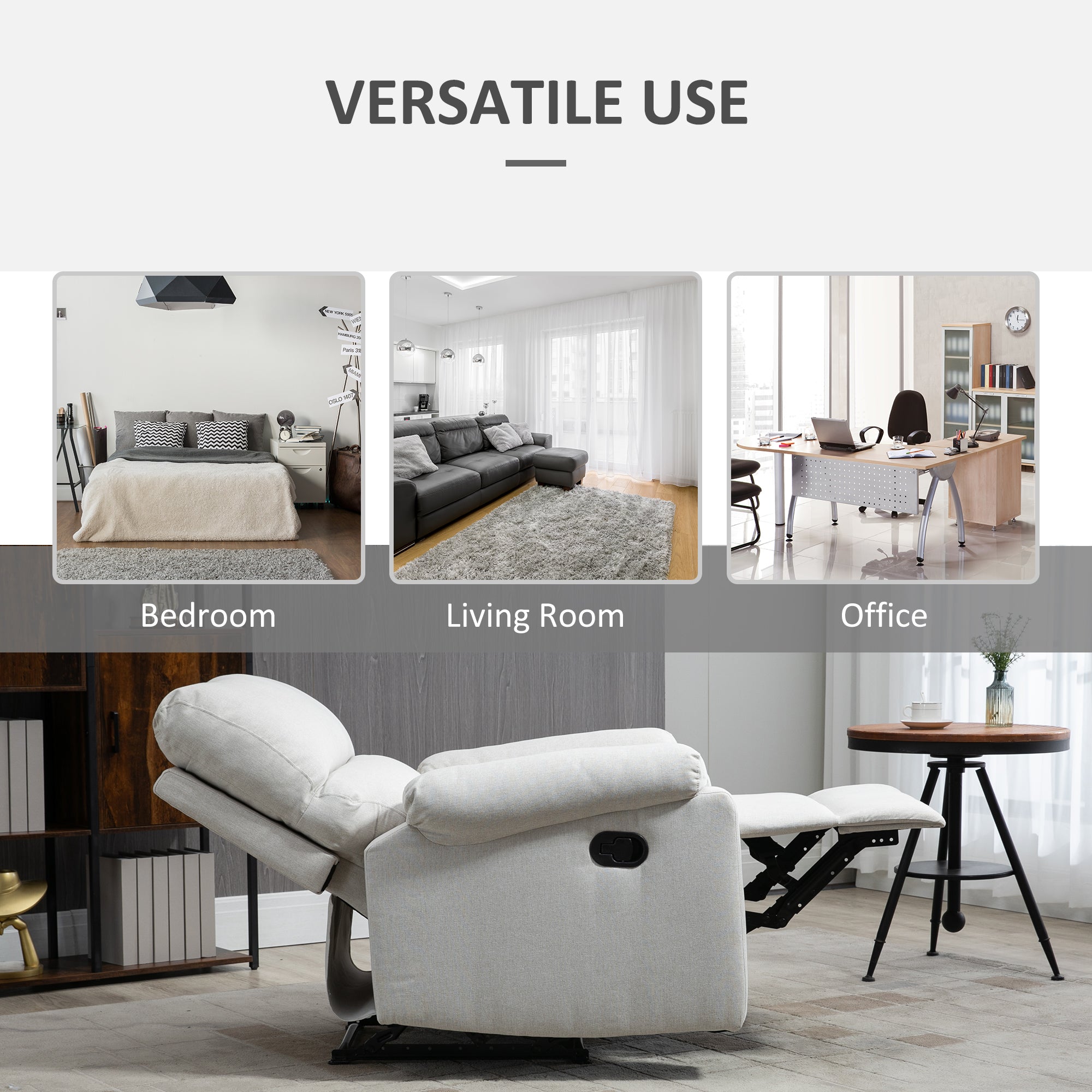 HOMCOM Recliner Sofa Manual Reclining Chair with Footrest Padded Seat for Living Room, Bedroom, Study, Cream White