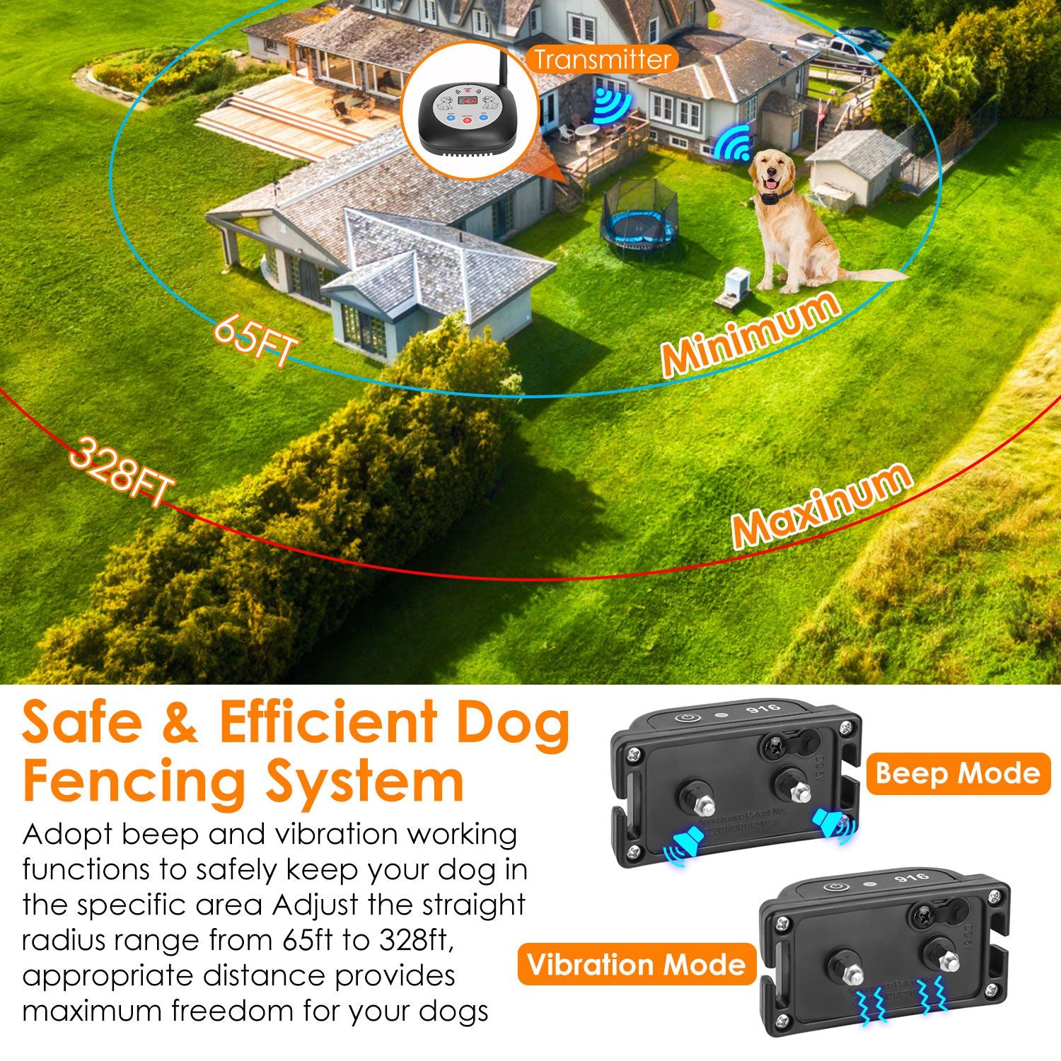Dog Wireless Fence Collar Receiver GPS Tracker Vibration Beep Mode Single Dog Receiver Without Remote For Small Medium Large Dogs