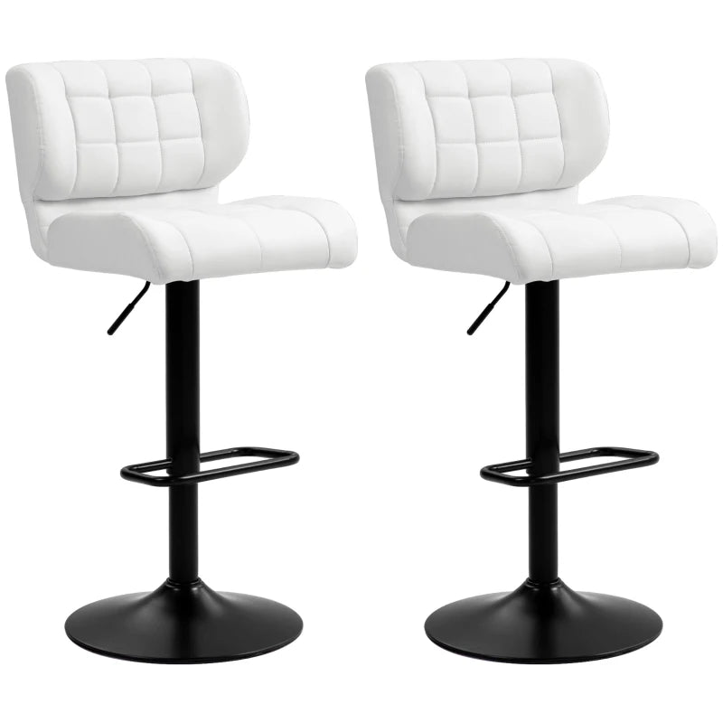 Swivel PU Leather Barstools Set of 2 Adjustable Bar Stools with Footrest Back for Kitchen Counter Dining Room White