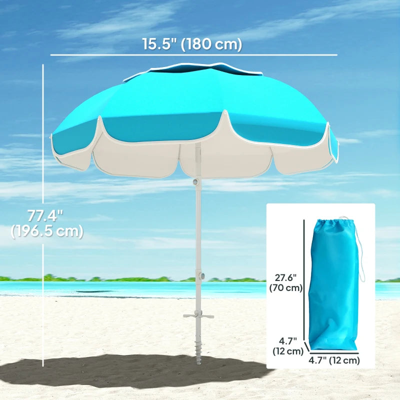 6 ft Beach Umbrella Portable with Sand Anchor, Carry Bag, Adjustable Height & Tilt, UPF50+ UV Protection, Blue