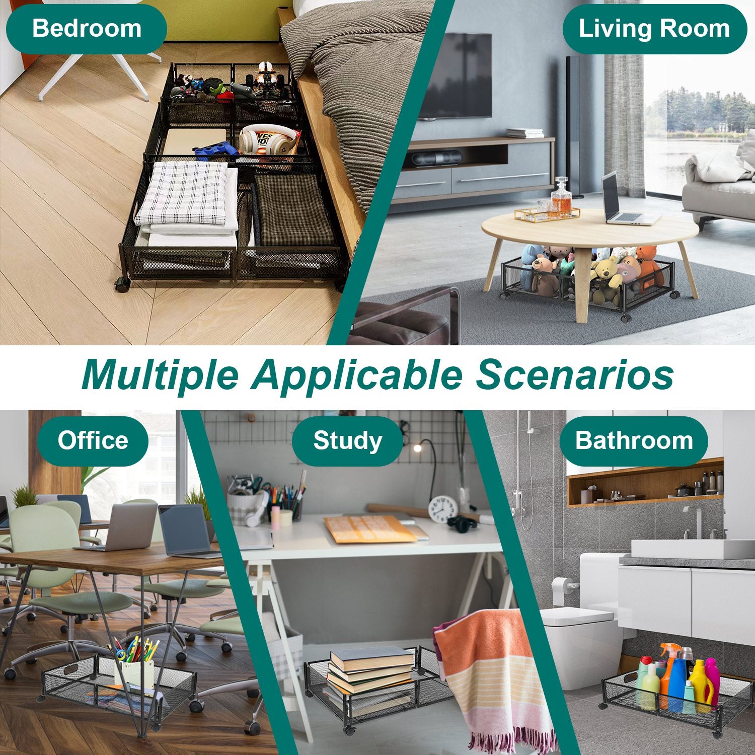 2 Pack Under Bed Storage Container Foldable Rolling Storage Bin for Clothes Shoes Storage Cart with Wheels for Bedroom Study Living Room Office