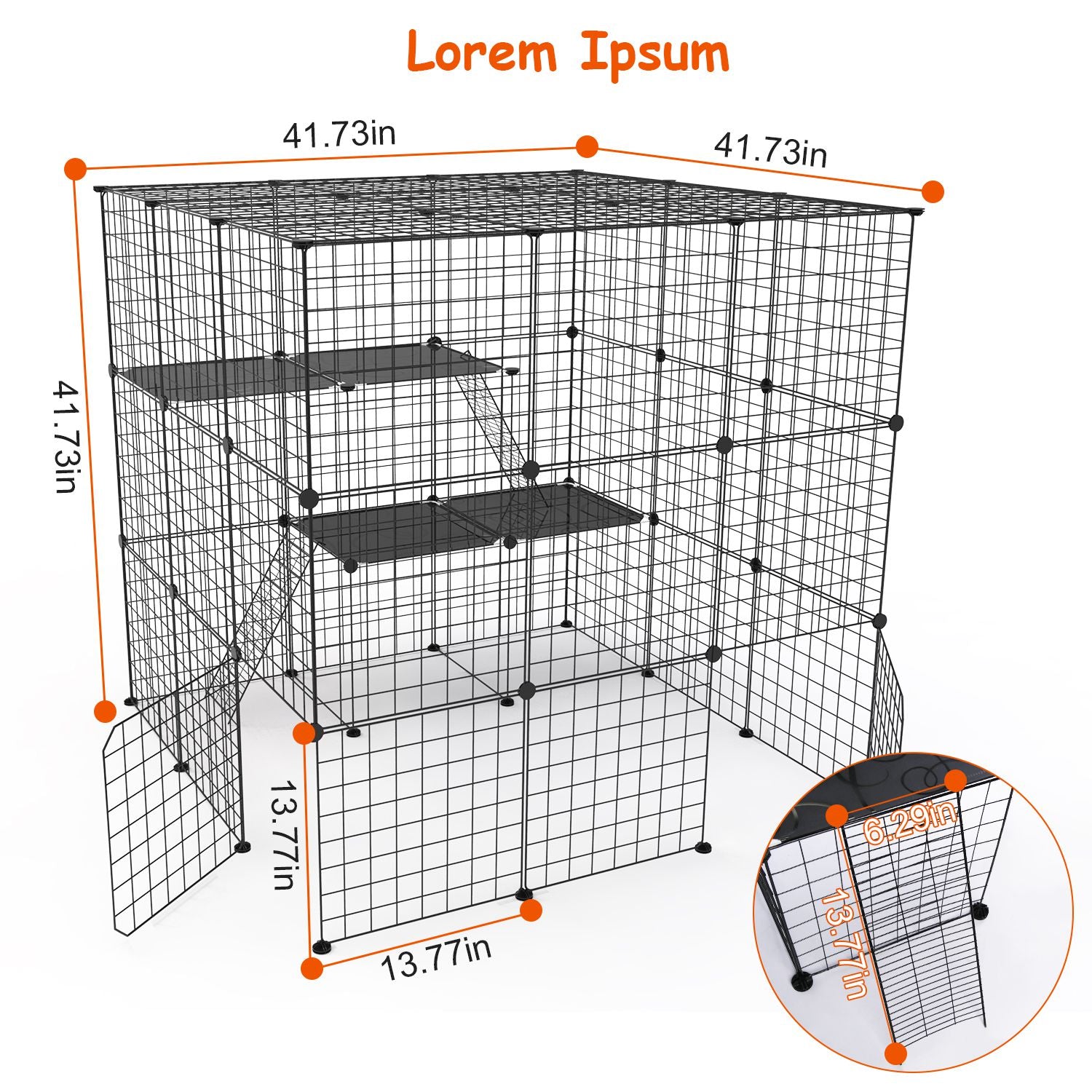 3 Tier Large Cat Cage Enclosure Indoor Cat Playpen Iron Construction Cat House Detachable Cat Crate With 2 Ladders Doors For 1-4 Cats 41.73”L x 41.73”