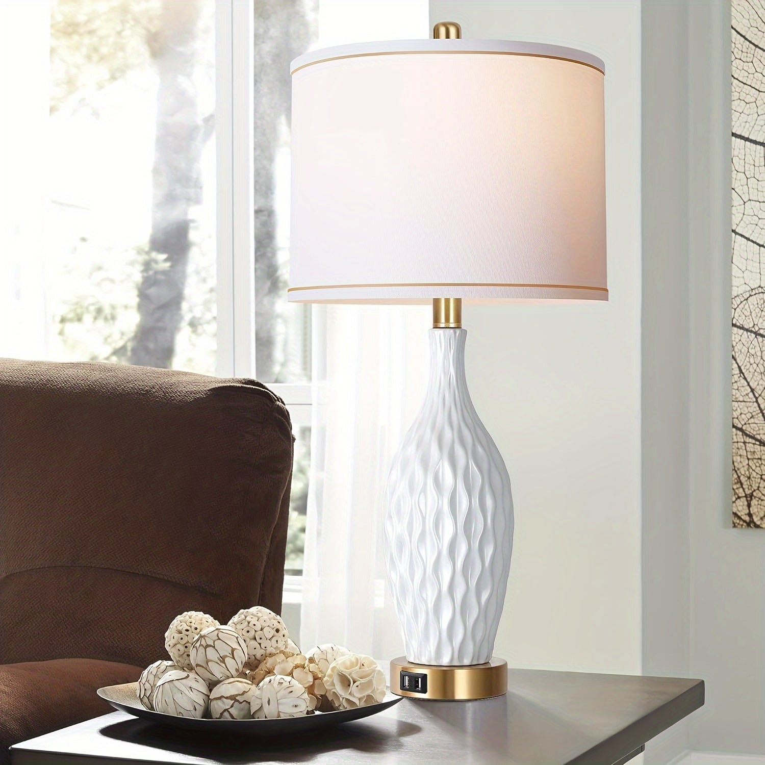 White Table Lamp Set of 2, 3-Way Dimmable Touch Control with USB Ports, 27inch, Linen Shade (LED Bulb Included)