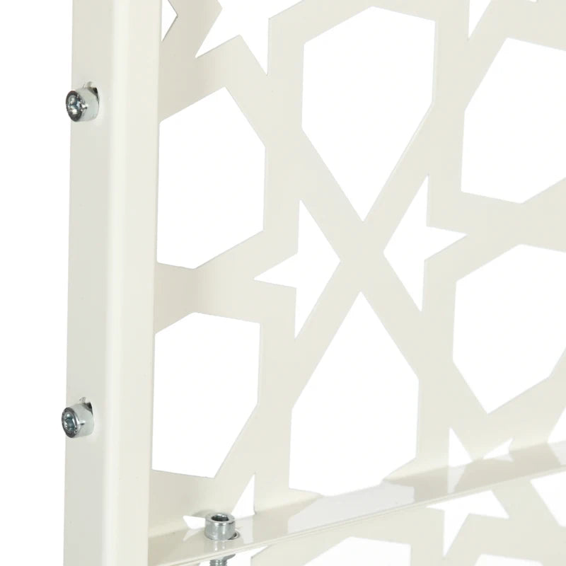 Metal Outdoor Privacy Screen, Decorative Outdoor Divider with Stand and Expansion Screws, 36.2" x 17.7" x 78", White