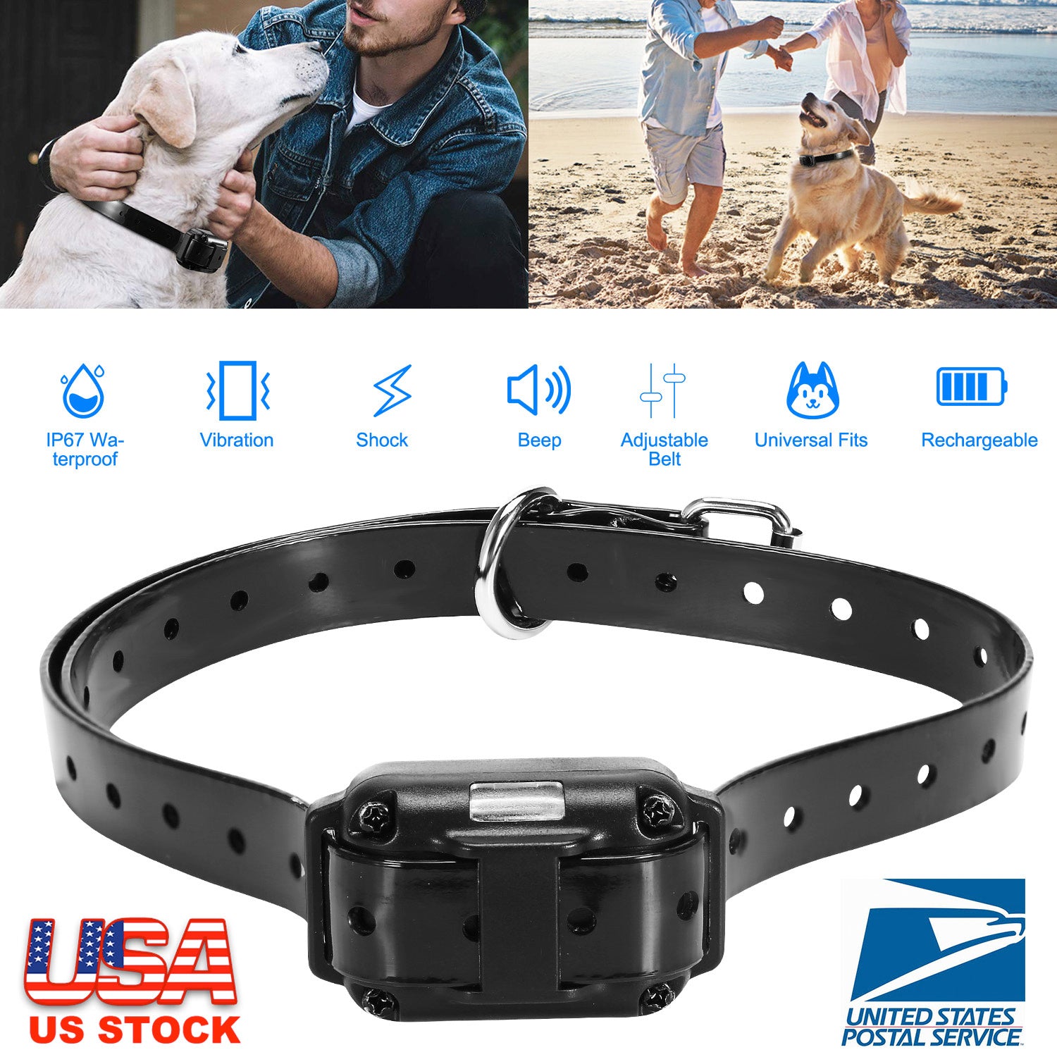 Dog Training Collar Receiver IP67 Waterproof Dog Bark Shock Collar Accessories Adjustable Belt Rechargeable Without Remote Controller