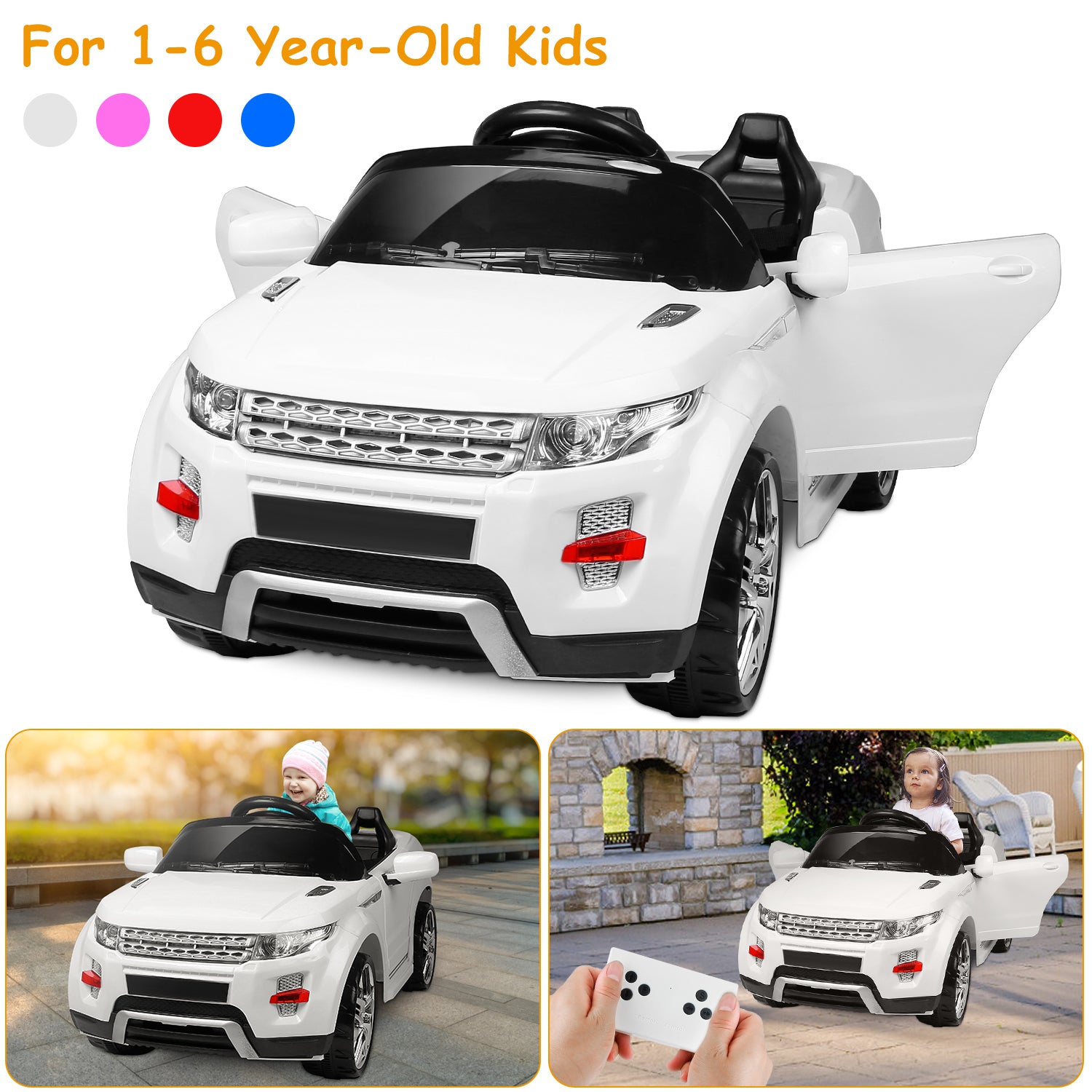 Electric Kids Ride-On Car SUV w/ Parental Remote Control Music Horn LED Lights Swaying Early Education Function Kid Aged 1-6 Years Old