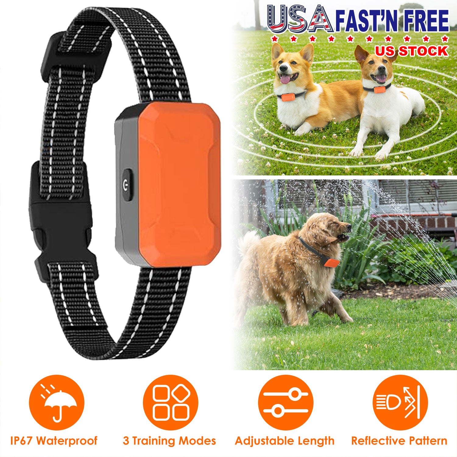 Electric Dog Training Collar Receiver IP67 Waterproof Shock Vibration Beep Mode Anti-Bark Dog Deterrent Training Collar for Dog Fence System