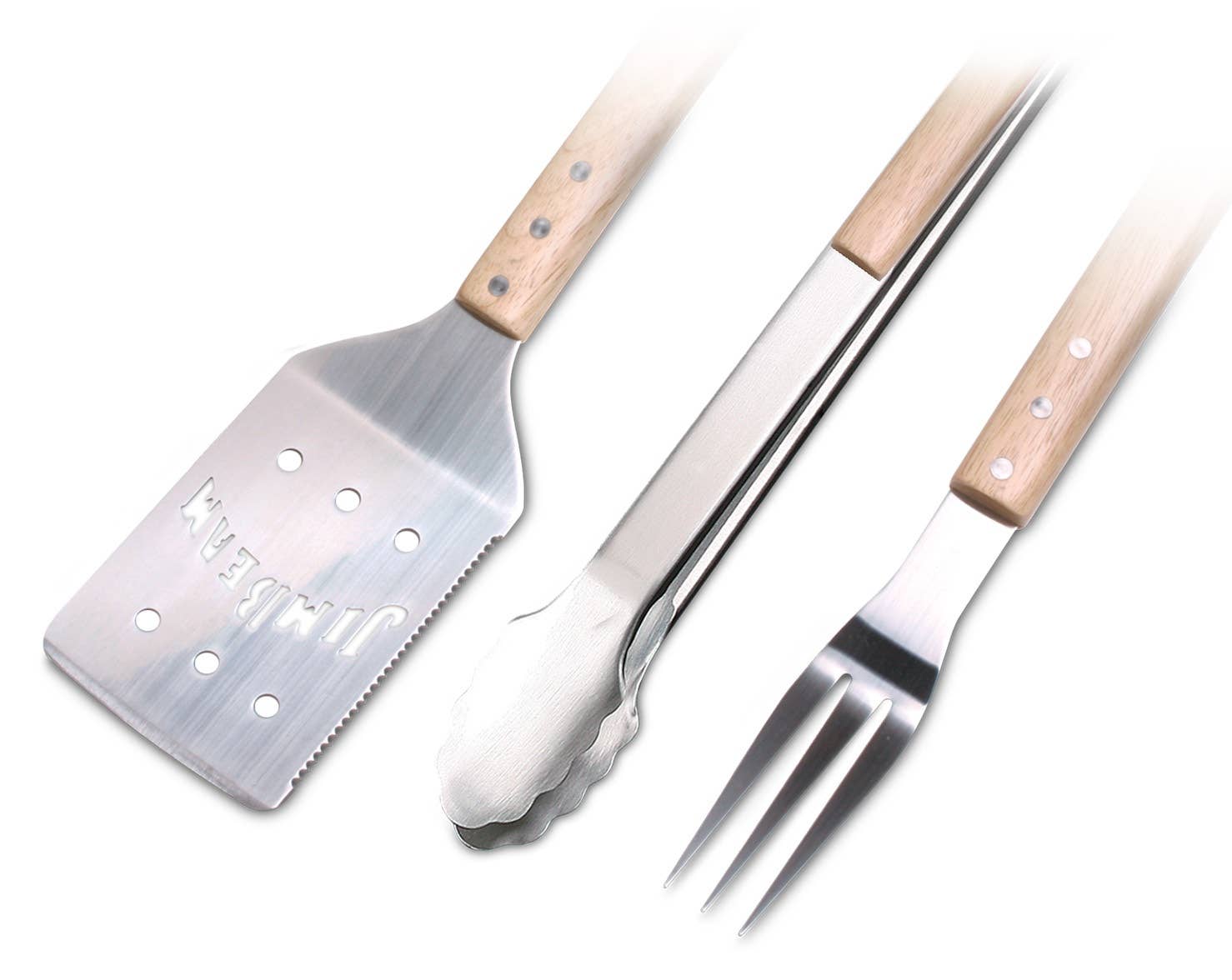 Jim Beam 3-Piece Grilling Tool Set with Wooden Handles