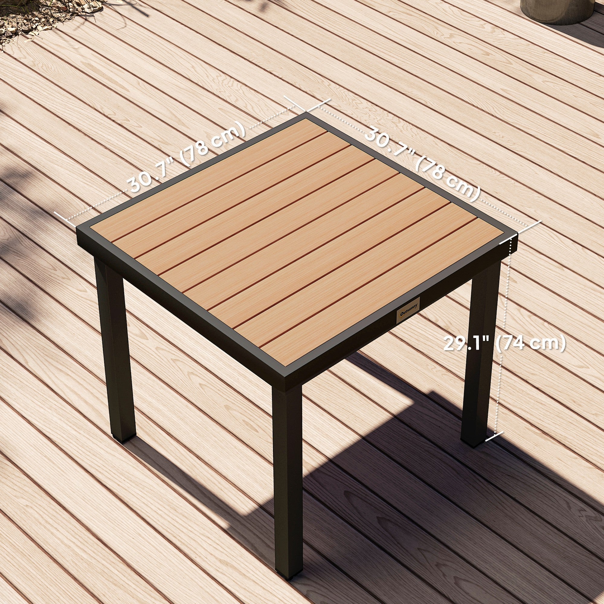 Outsunny Square Aluminum Patio Dining Table for 4 Garden Lawn Backyard Outdoor Furniture Natural