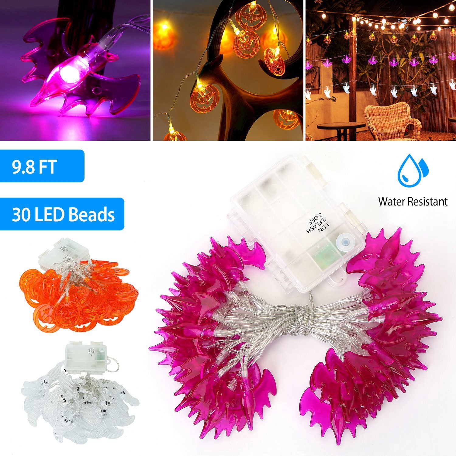 Halloween Ghost String Lights 30 LEDs 9.8ft Halloween String Lights Decorative Fairy Lights For Party Bedroom Home Festival Decoration