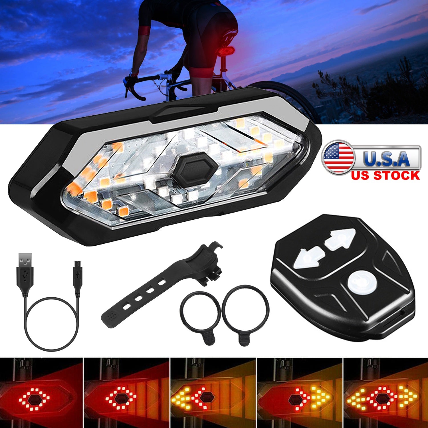 Smart Bike Tail Light USB Rechargeable LED Bicycle Rear Light Bike Safety Flashlight with 32 LEDs Turn Signal Light 120dB Horn