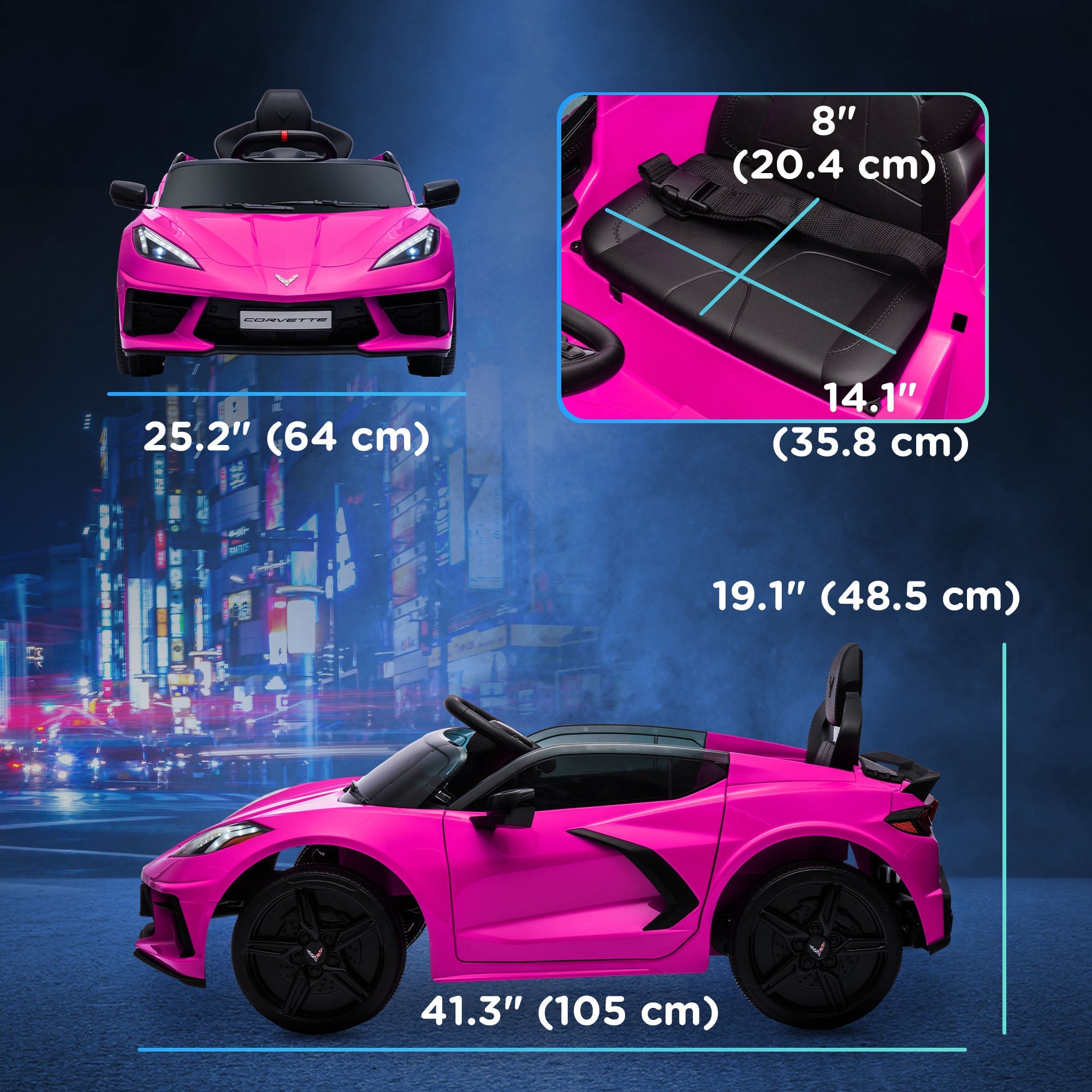 Qaba 12V Kids Electric Car Corvette Licensed Remote Control Suspension System Music Headlight Slow Start Pink Ride On