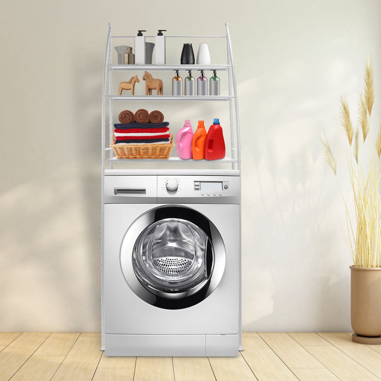 3 Tier 25.59x9.84x66.14in Bathroom Over the Toilet Storage Shelf Free Standing Laundry Room Organizer Space Saver Rack