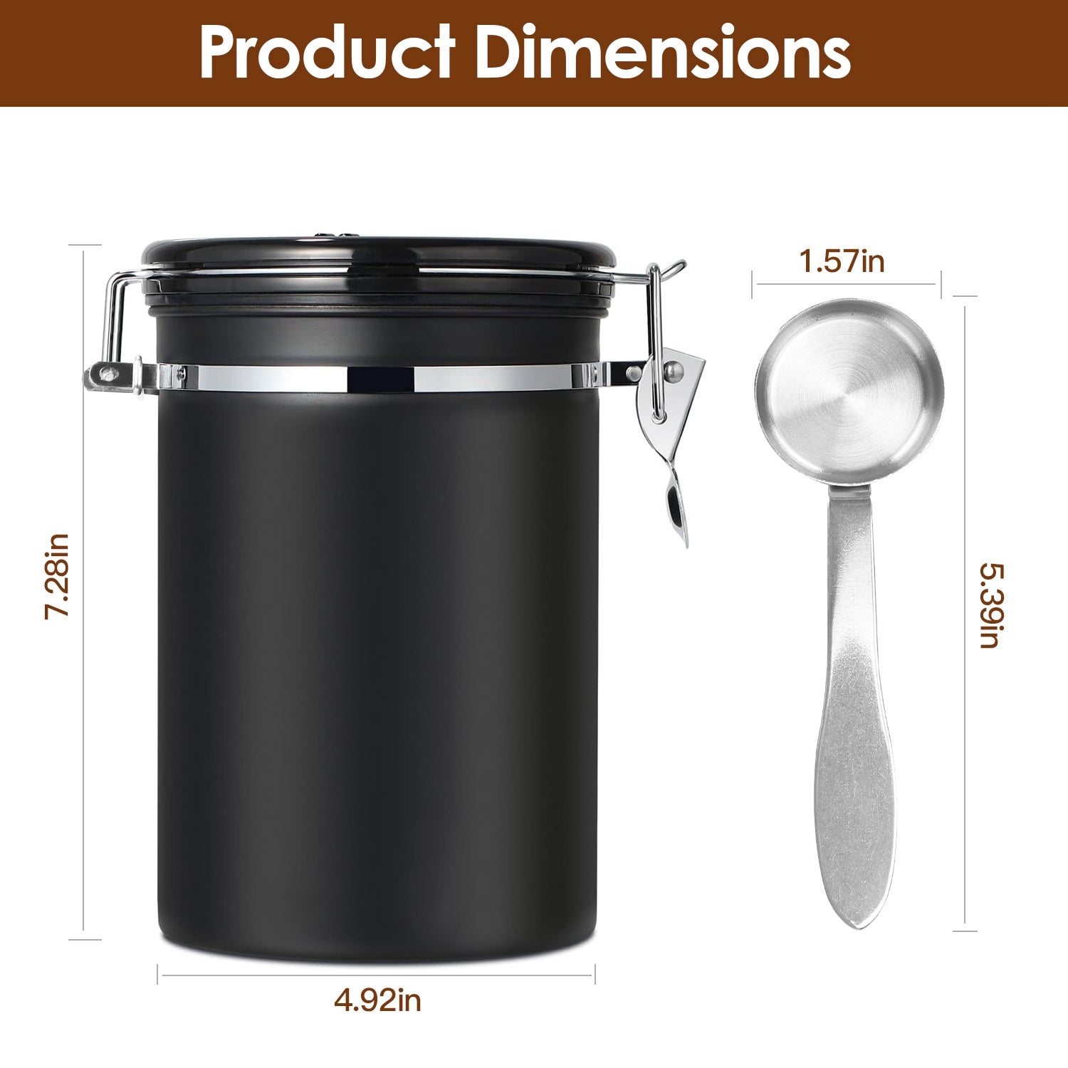 61OZ Stainless Steel Coffee Container With Scoop Date Month Tracker Airtight Coffee Canister For Coffee Beans Grounds Tea Sugar Nut Candy Flour