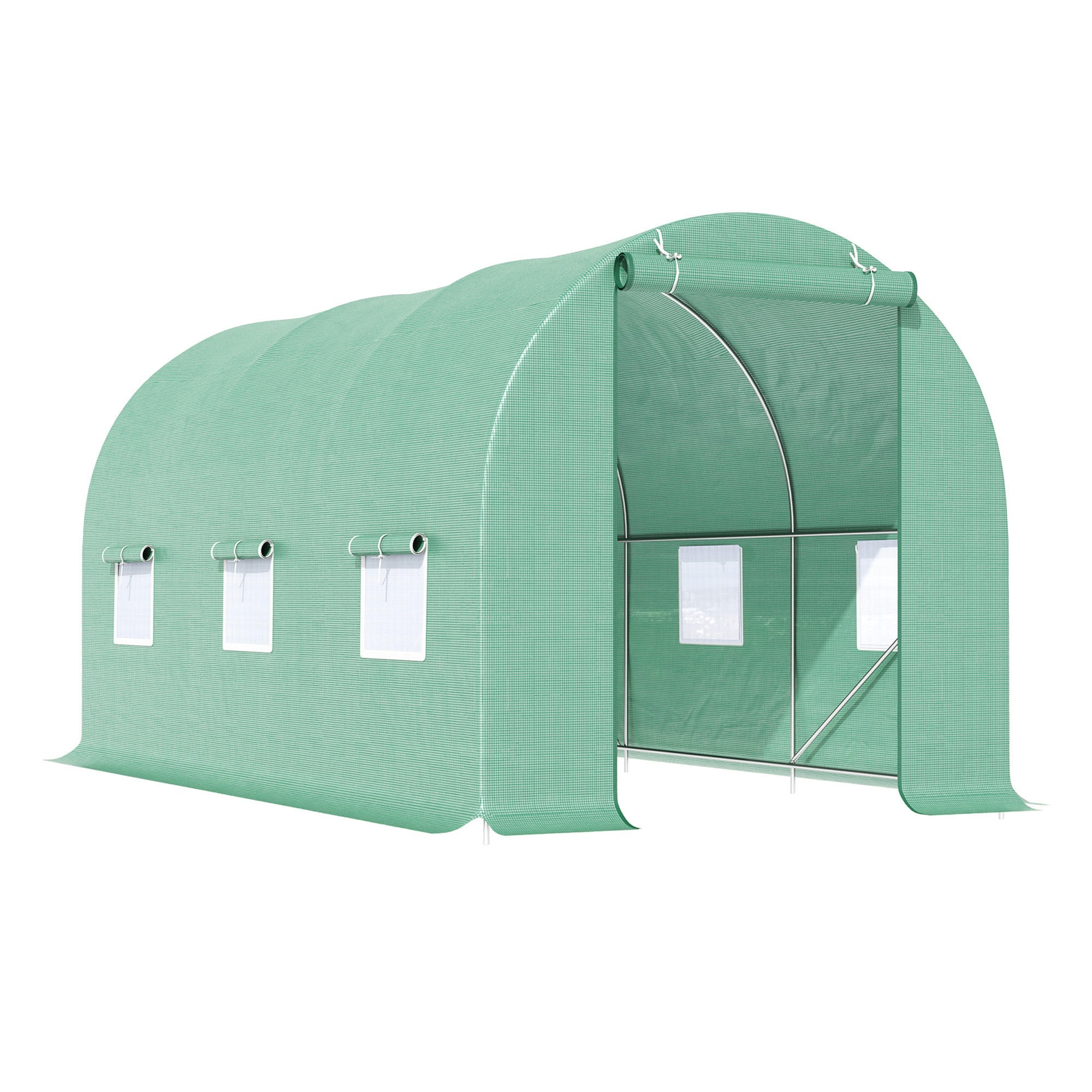 Outsunny Walk-in Tunnel Greenhouse 15' x 6.6' x 6.6' with Roll Up Door Windows Outdoor Plant Growing Hot House