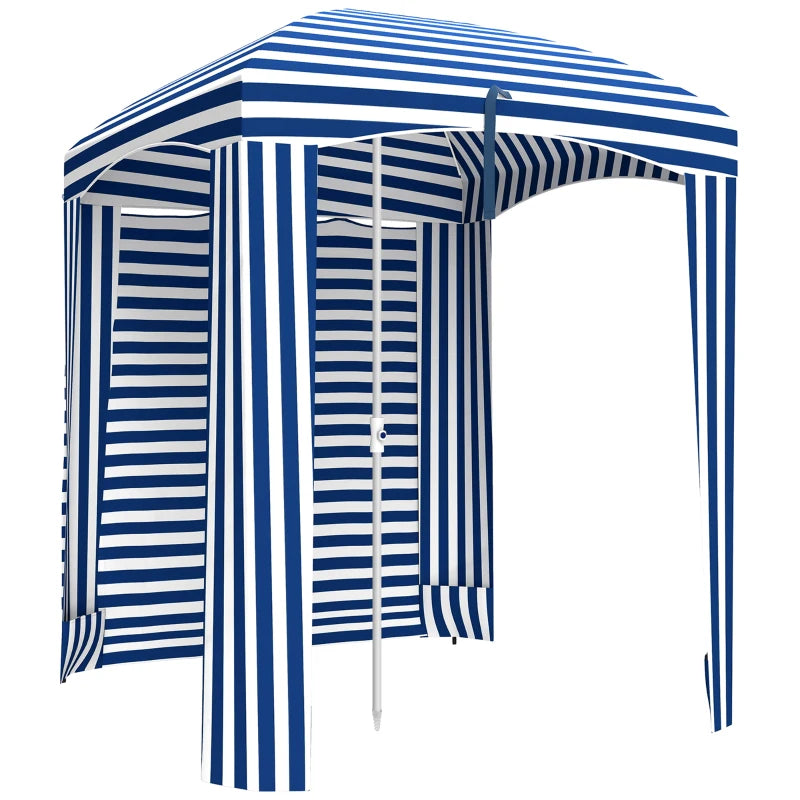 70.1" L x 70.1" W Cabana Umbrella with Walls, Vents, Ruffles, Carry Bag, Beach Umbrella, Blue White Stripe