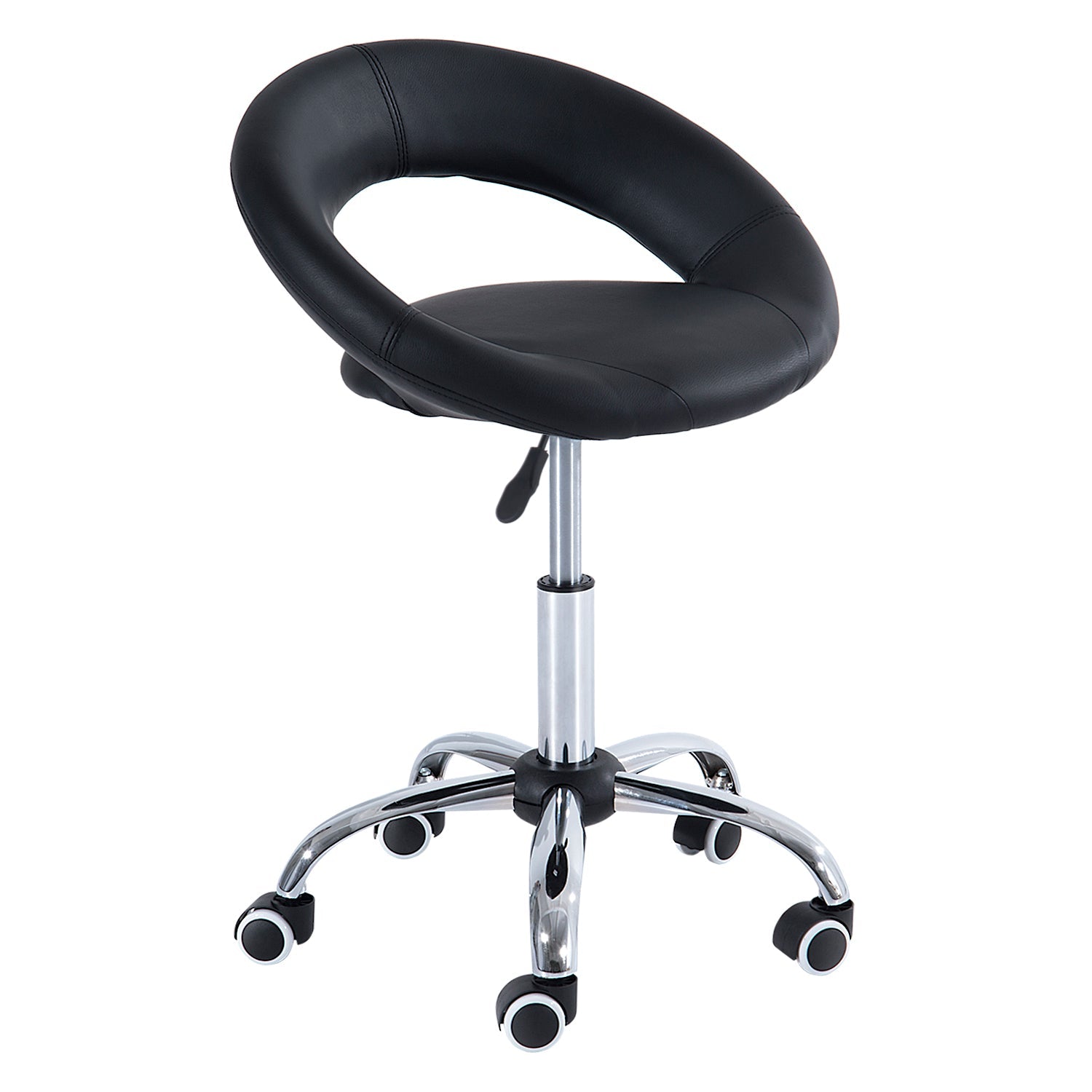 HOMCOM Sleek Swivel: Black and Chrome Hydraulic Moon Salon Stool, Rolling Chair for Massage, Spa, Tattoo, Pub, Bar