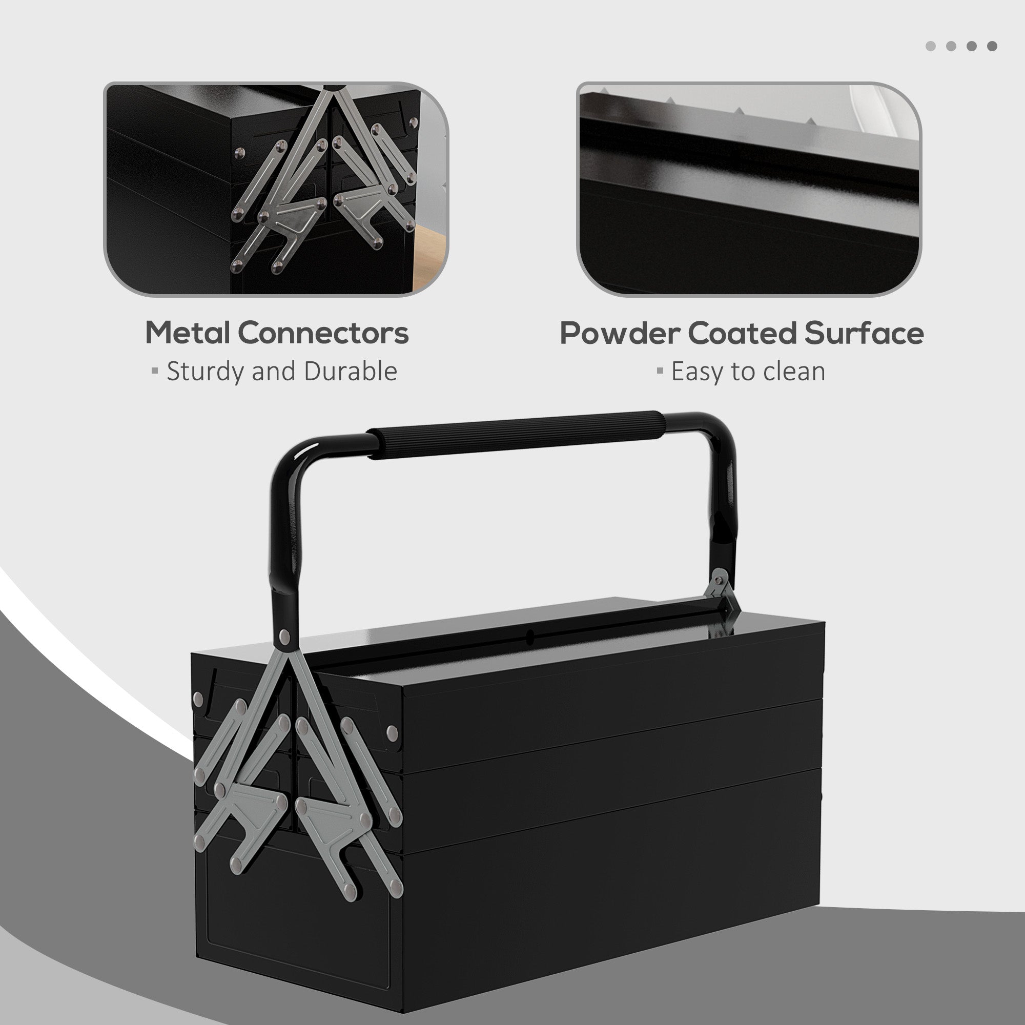 DURHAND 18" inches Metal Tool Box, Portable 5-Tray Cantilever Steel Tool Chest Cabinet, Black